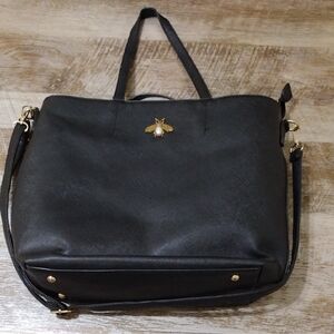 Black Tote Bag with Gold Bee Accent